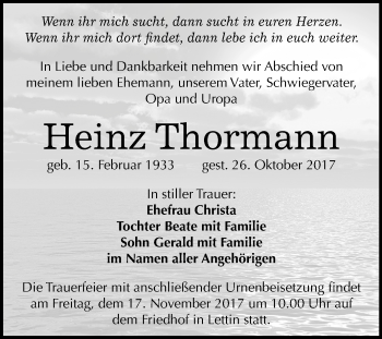 Traueranzeige von Heinz Thormann von Mitteldeutsche Zeitung Halle/Saalkreis