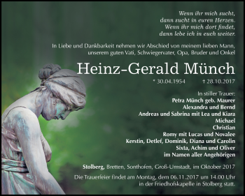 Traueranzeige von Heinz Gerald Münch von Mitteldeutsche Zeitung Sangerhausen