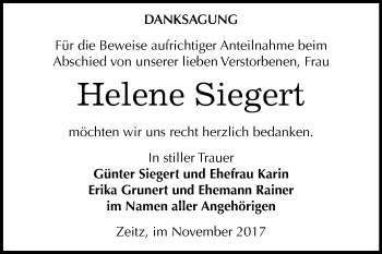 Traueranzeige von Helene Siegert von Mitteldeutsche Zeitung Zeitz