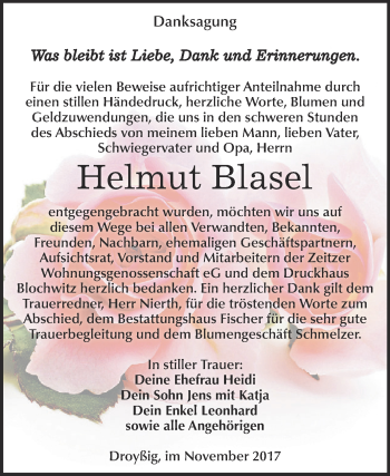 Traueranzeige von Helmut Blasel von Super Sonntag Zeitz