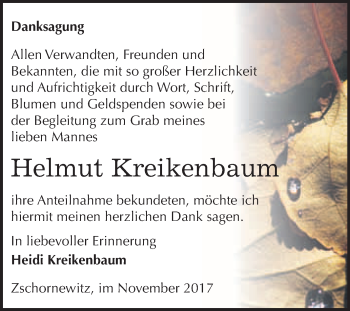 Traueranzeige von Helmut Kreikenbaum von WVG - Wochenspiegel Wittenberg