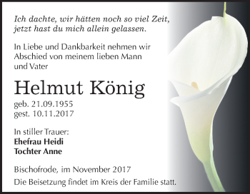 Traueranzeige von Helmut König von Mitteldeutsche Zeitung