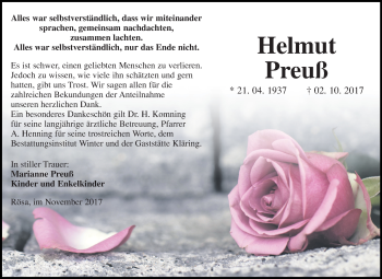 Traueranzeige von Helmut Preuß von Mitteldeutsche Zeitung Bitterfeld