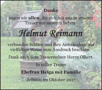Traueranzeige von Helmut Reimann von WVG - Wochenspiegel Bitterfeld