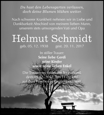 Traueranzeige von Helmut Schmidt von Mitteldeutsche Zeitung