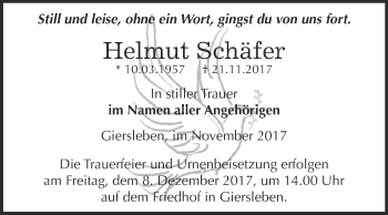 Traueranzeige von Helmut Schäfer von Super Sonntag Aschersleben