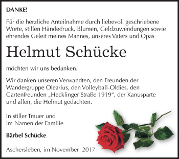 Traueranzeige von Helmut Schücke von Mitteldeutsche Zeitung Aschersleben