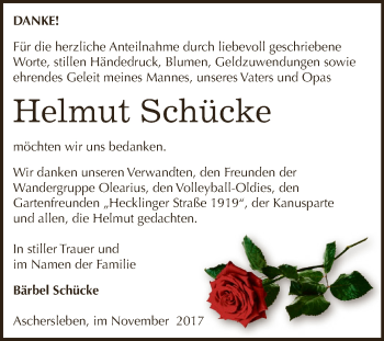 Traueranzeige von Helmut Schücke von Super Sonntag Aschersleben