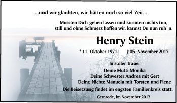 Traueranzeige von Henry Stein von Mitteldeutsche Zeitung Quedlinburg