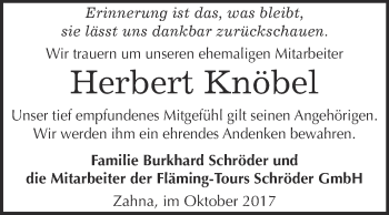 Traueranzeige von Herbert Knöbel von Super Sonntag Wittenberg