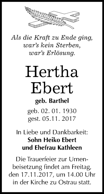 Traueranzeige von Hertha Ebert von Mitteldeutsche Zeitung Halle/Saalkreis
