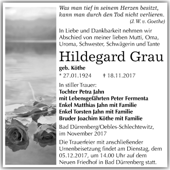 Traueranzeige von Hildegard Grau von Mitteldeutsche Zeitung Sangerhausen