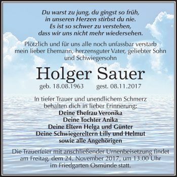 Traueranzeige von Holger Sauer von Mitteldeutsche Zeitung Merseburg/Querfurt