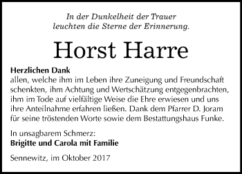 Traueranzeige von Horst Harre von Mitteldeutsche Zeitung Halle/Saalkreis