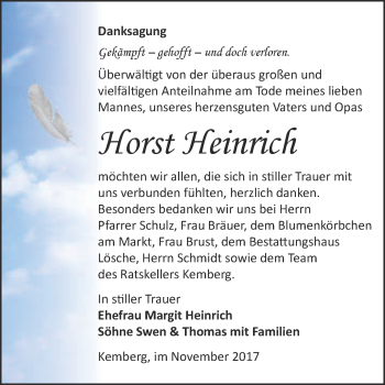 Traueranzeige von Horst Heinrich von Super Sonntag Wittenberg