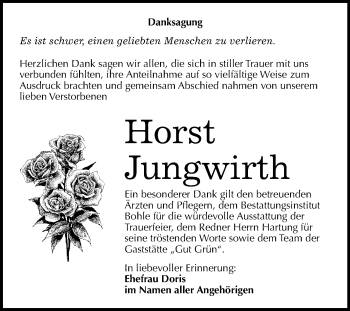 Traueranzeige von Horst Jungwirth von Mitteldeutsche Zeitung Merseburg/Querfurt