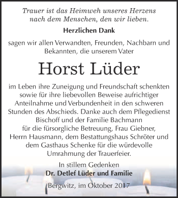 Traueranzeige von Horst Lüder von WVG - Wochenspiegel Bitterfeld