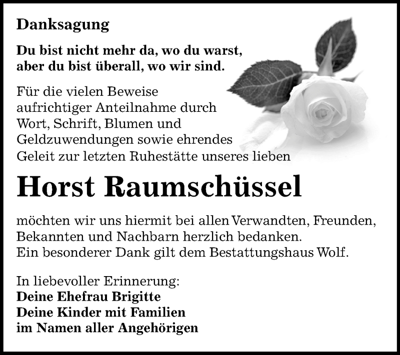  Traueranzeige für Horst Raumschüssel vom 18.11.2017 aus Mitteldeutsche Zeitung Weißenfels