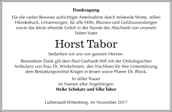 Traueranzeige von Horst Tabor von Mitteldeutsche Zeitung