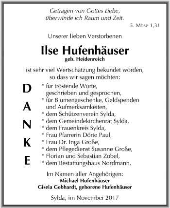 Traueranzeige von Ilse Hufenhäuser von Mitteldeutsche Zeitung Merseburg/Querfurt