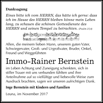 Traueranzeige von Immo-Rainer Bernstein von Mitteldeutsche Zeitung Merseburg/Querfurt