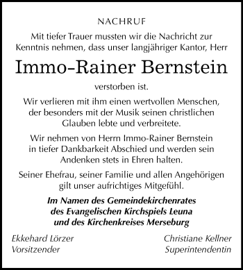 Traueranzeige von Immo-Rainer Bernstein von Mitteldeutsche Zeitung Merseburg/Querfurt