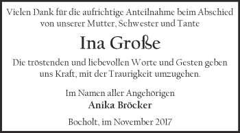Traueranzeige von Ina Große von Super Sonntag Bernburg