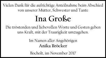 Traueranzeige von Ina Große von Mitteldeutsche Zeitung Bernburg