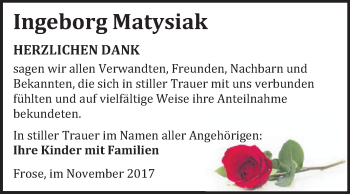 Traueranzeige von Ingeborg Matysiak von Mitteldeutsche Zeitung Aschersleben