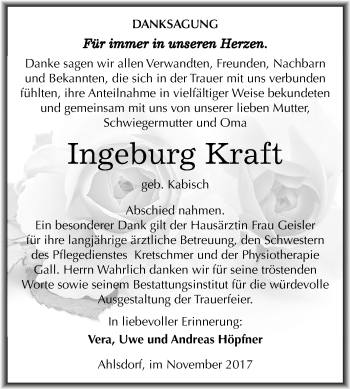 Traueranzeige von Ingeburg Kraft von Mitteldeutsche Zeitung