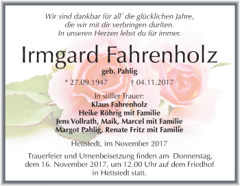 Traueranzeige von Irmgard Fahrenholz von Mitteldeutsche Zeitung