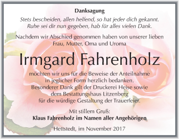 Traueranzeige von Irmgard Fahrenholz von Mitteldeutsche Zeitung