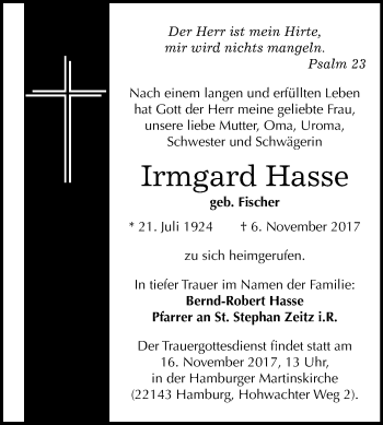 Traueranzeige von Irmgard Hasse von Mitteldeutsche Zeitung