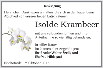 Traueranzeige von Isolde Krambeer von Wochenspiegel Mansfelder Land