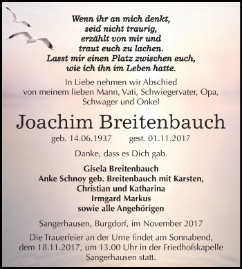 Traueranzeige von Joachim Breitenbauch von Mitteldeutsche Zeitung