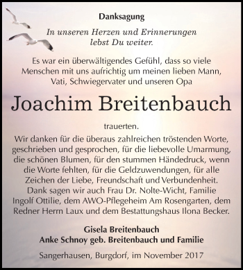 Traueranzeige von Joachim Breitenbauch von Super Sonntag SGH Mansf. Land