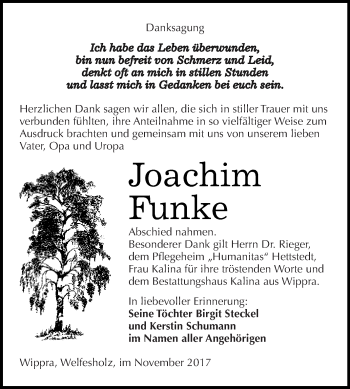 Traueranzeige von Joachim Funke von Super Sonntag SGH Mansf. Land