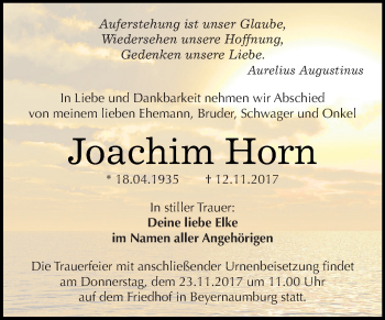 Traueranzeige von Joachim Horn von Super Sonntag SGH Mansf. Land