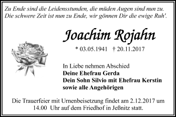 Traueranzeige von Joachim Rojahn von Mitteldeutsche Zeitung Bitterfeld