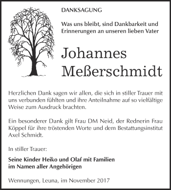 Traueranzeige von Johannes Meßerschmidt von WVG - Wochenspiegel NMB / WSF / ZTZ