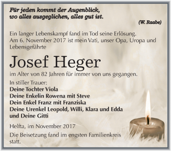 Traueranzeige von Josef Heger von Mitteldeutsche Zeitung
