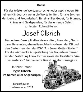 Traueranzeige von Josef Olbrich von Mitteldeutsche Zeitung