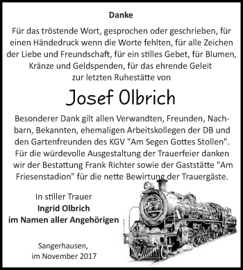 Traueranzeige von Josef Olbrich von Super Sonntag SGH Mansf. Land