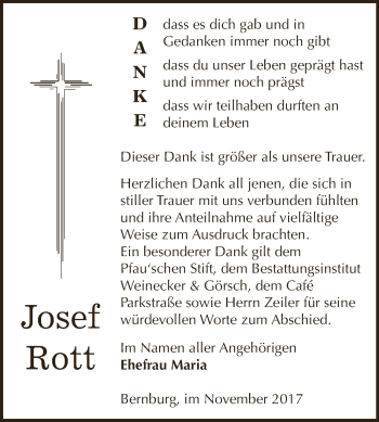 Traueranzeige von Josef Rott von Super Sonntag Bernburg