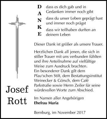 Traueranzeige von Josef Rott von Mitteldeutsche Zeitung Bernburg