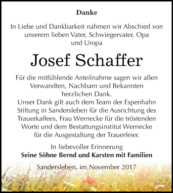 Traueranzeige von Josef Schaffer von Super Sonntag SGH Mansf. Land