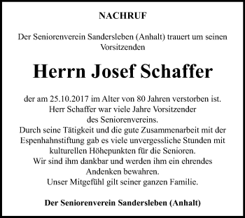 Traueranzeige von Josef Schaffer von Mitteldeutsche Zeitung