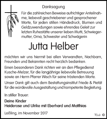 Traueranzeige von Jutta Helber von WVG - Wochenspiegel NMB / WSF / ZTZ