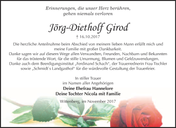 Traueranzeige von Jörg-Dietholf Girod von WVG - Wochenspiegel Wittenberg
