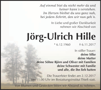 Traueranzeige von Jörg-Ulrich Hille von Super Sonntag Quedlinburg